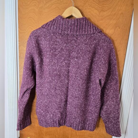 LL BEAN Womens Plum Purple Med Long Sleeve Sweater Lay Flat Collar Button Front - Picture 3 of 6
